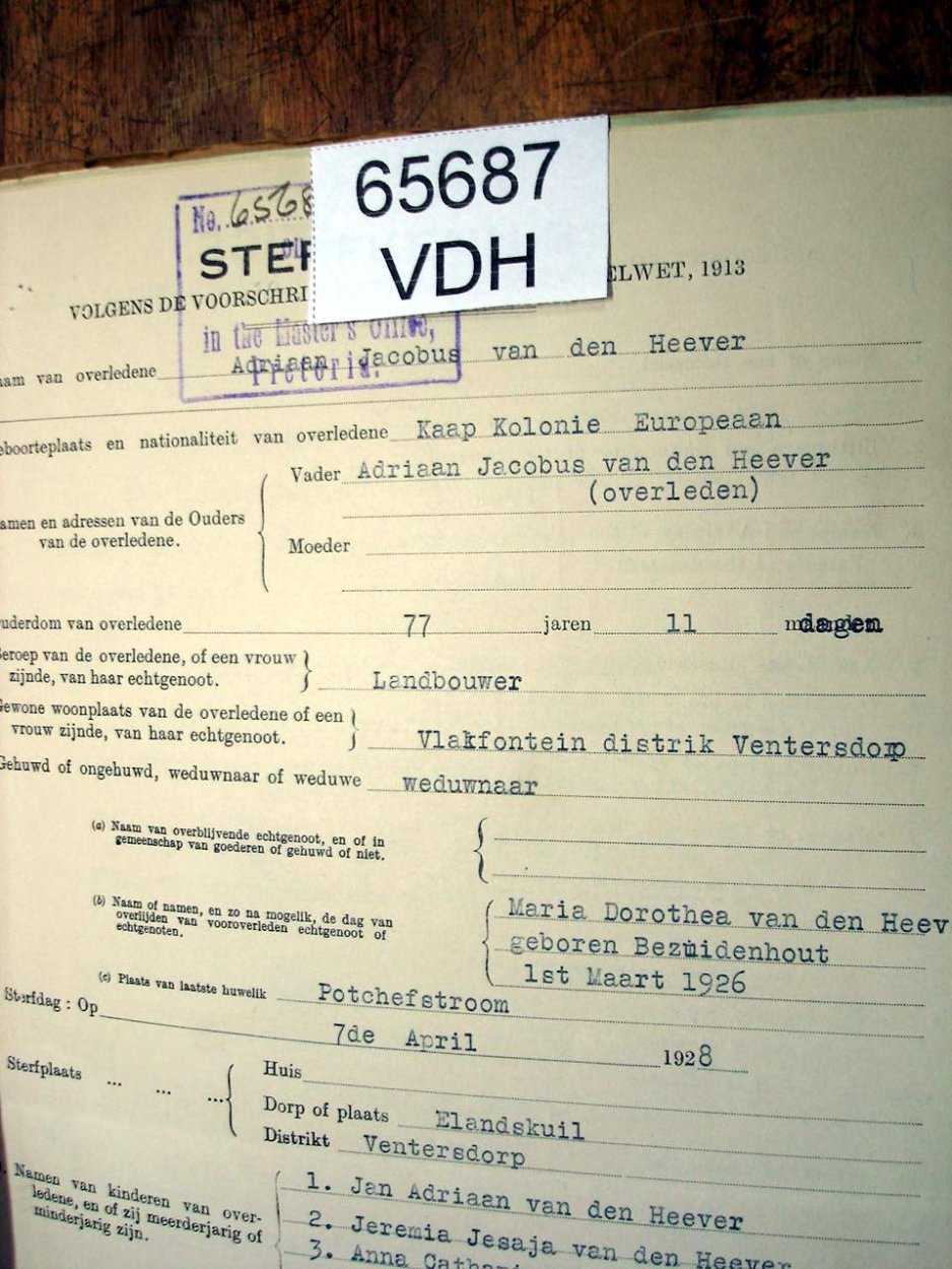 65687 VD HEEVER Adriaan Jacobus b 65687 VD HEEVER Adriaan Jacobus b