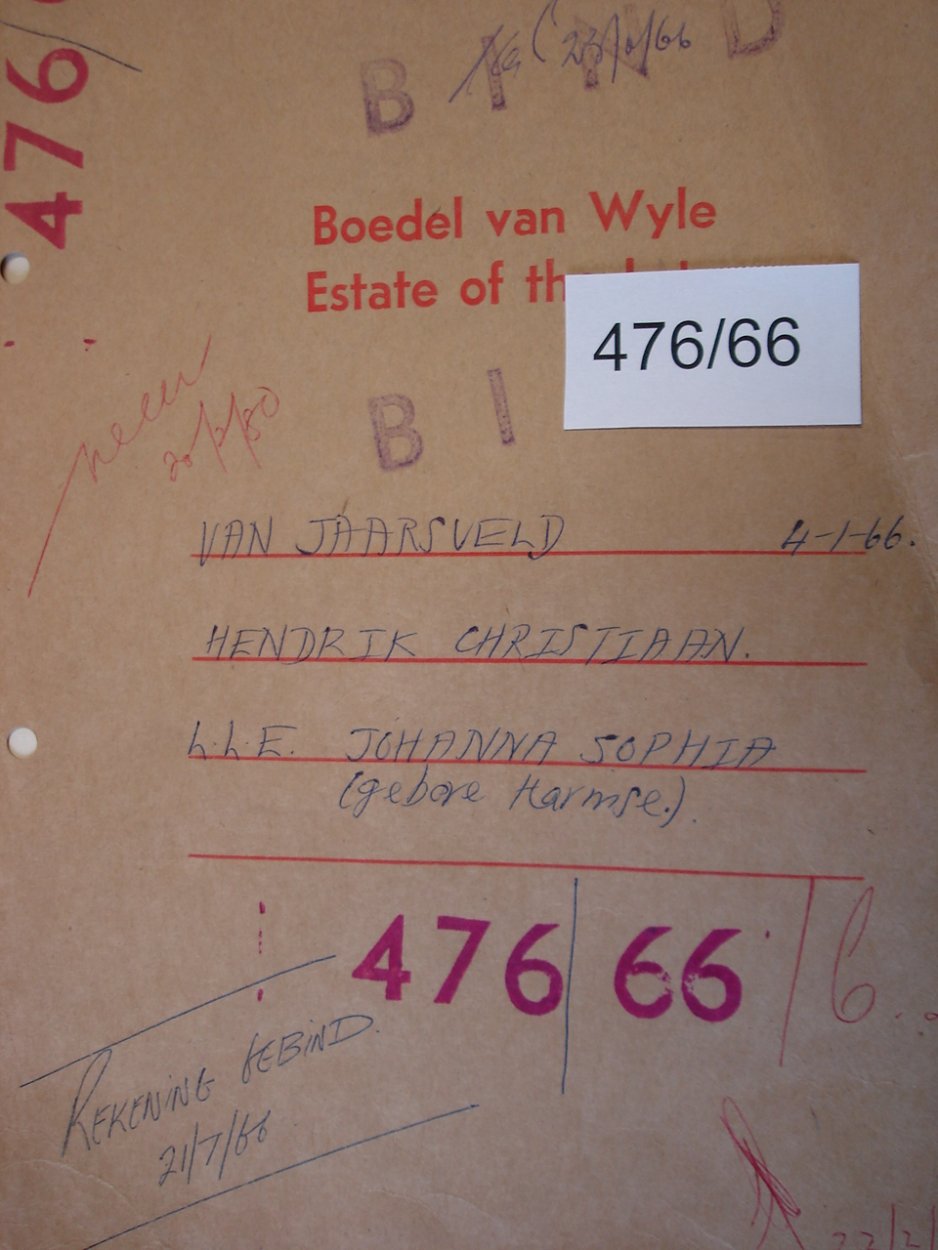 476-66 V JAARSVELD Hendrik Christiaan a 476-66 V JAARSVELD Hendrik Christiaan a