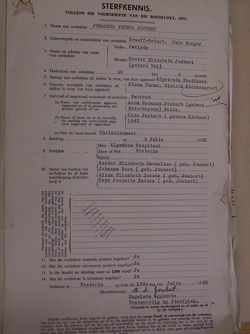 JOUBERT Johannes Petrus 1960 JOUBERT Johannes Petrus 1960