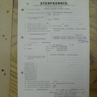 KRUGER Helena Susanna Johanna voorheen OPPERMAN - oorlede 20 Okt 1957