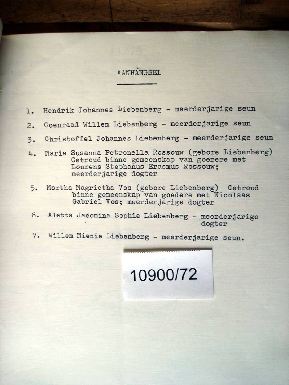 10900-72 LIEBENBERG Hendrik Johannes c 10900-72 LIEBENBERG Hendrik Johannes c