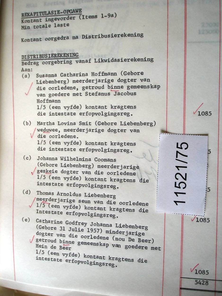 11521-75 LIEBENBERG Hendrik Johannes h 11521-75 LIEBENBERG Hendrik Johannes h