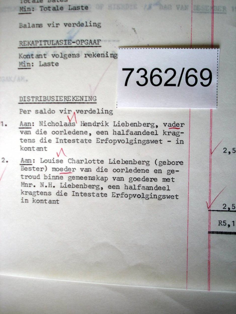 7362-69 LIEBENBERG Hendrik Johannes f 7362-69 LIEBENBERG Hendrik Johannes f