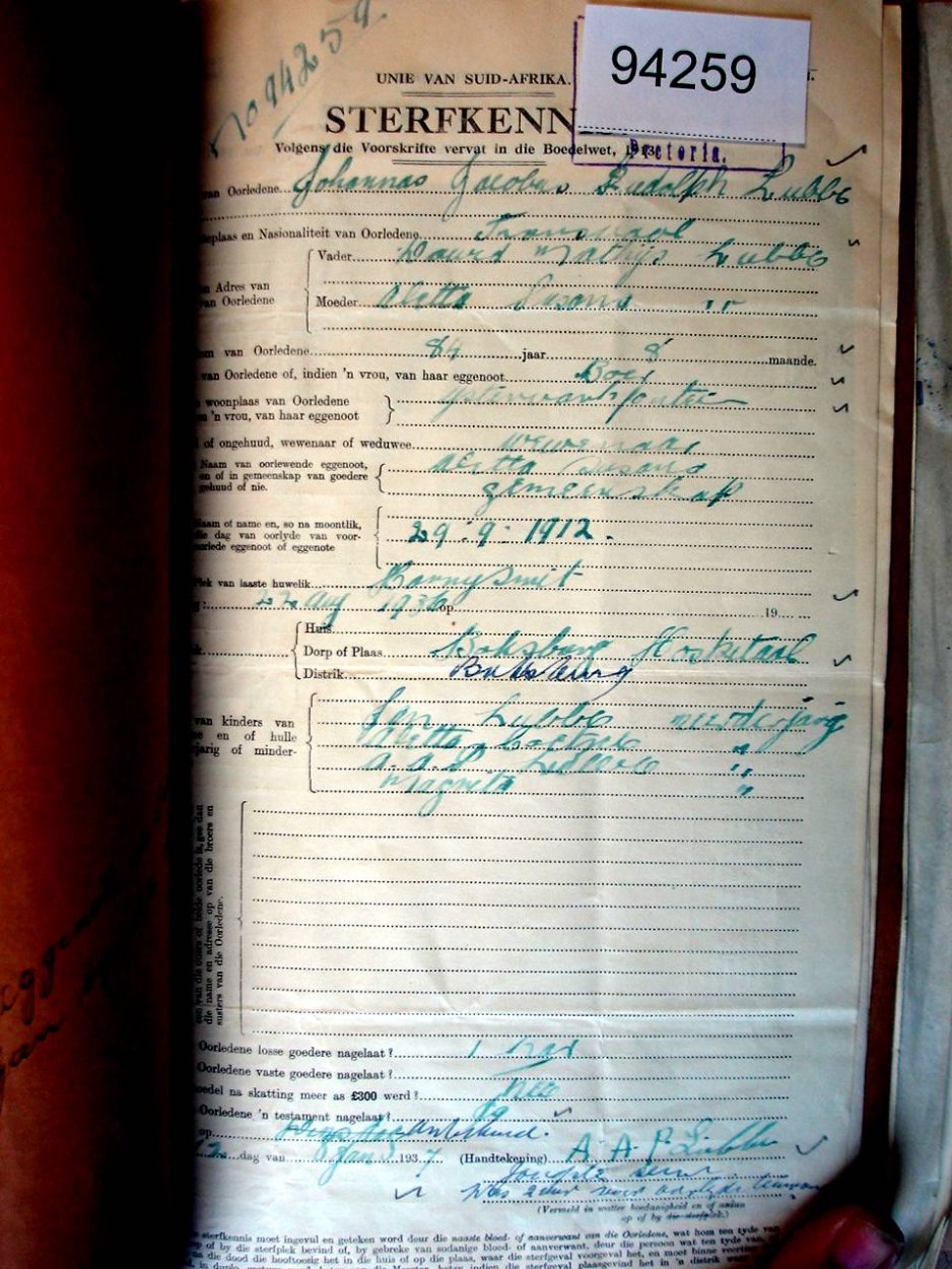 94259 LUBBE Johannes Jacobus Rudolph b 94259 LUBBE Johannes Jacobus Rudolph b