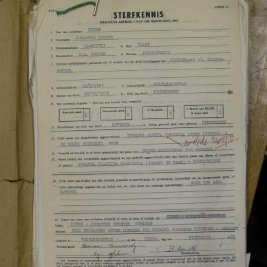 LUBBE Johannes Petrus - died 12 December 1974
