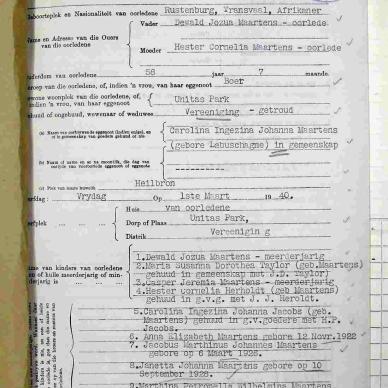 MAARTENS Marthinus Petrus Wilhelmus - oorlede 1 Mrt 1940
