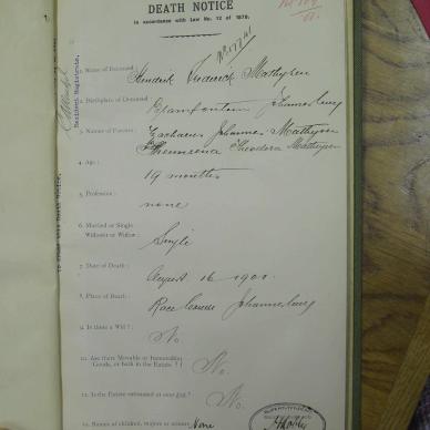 MATTHYSEN Hendrik Frederik - died 16 Aug 1901