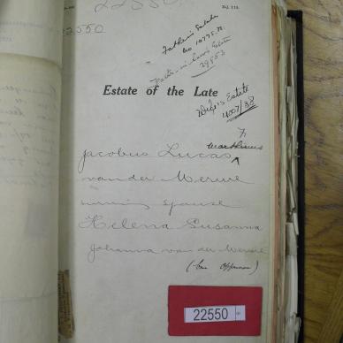 MERWE Jacobus Lucas Marthinus VAN DER - died 8 May 1913
