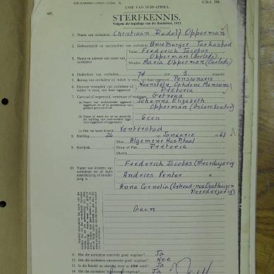 OPPERMAN Christiaan Rudolf - oorlede 26 Jan 1961