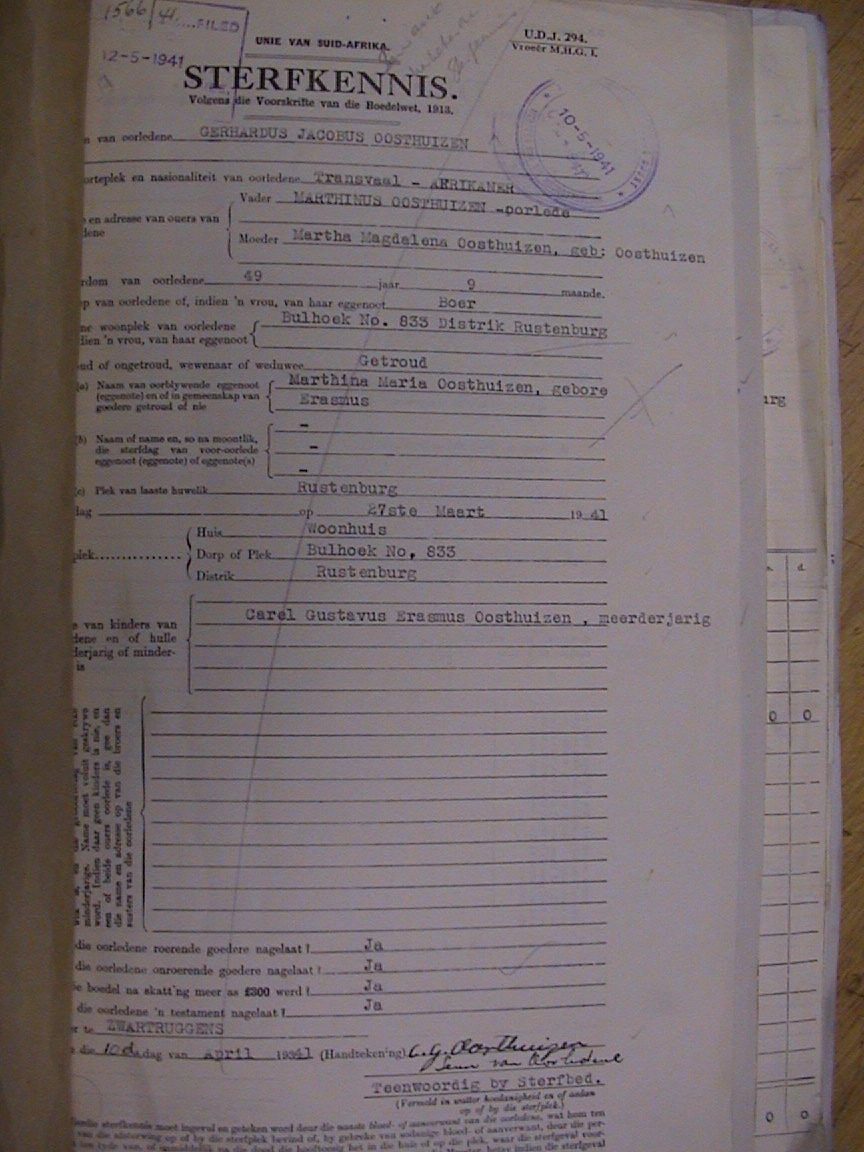OOSTHUIZEN Gerhardus Jacobus 1941 OOSTHUIZEN Gerhardus Jacobus 1941