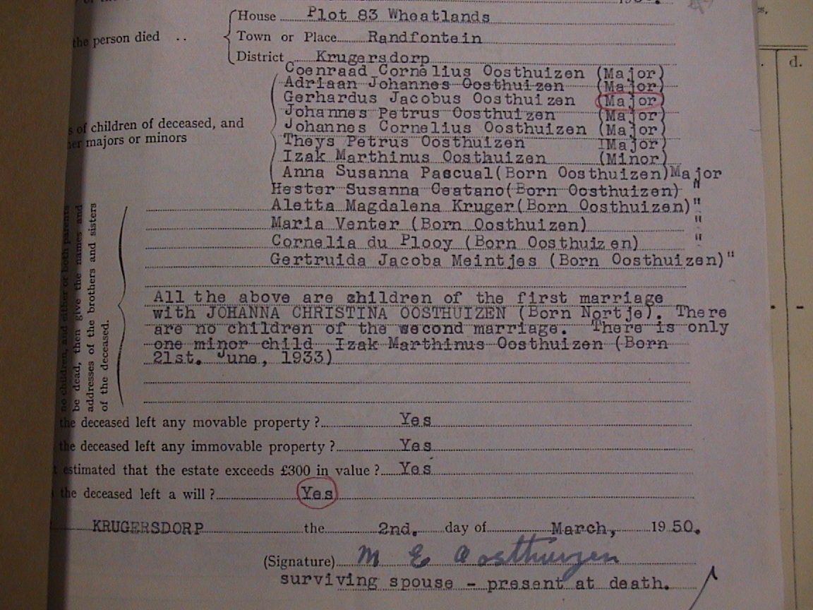 Oosthuizen, Gerhardus Jacobus 1950 (onderste helfte) Oosthuizen, Gerhardus Jacobus 1950 (onderste helfte)