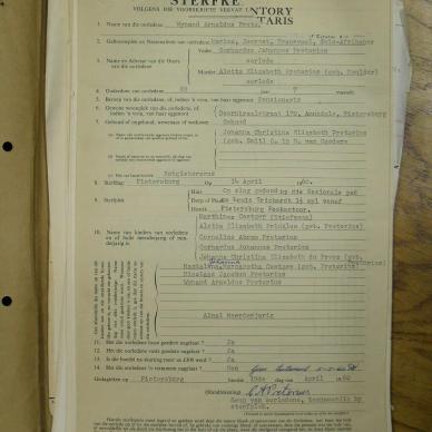 PRETORIUS Wynand Arnoldus - died 14 Apr 1960