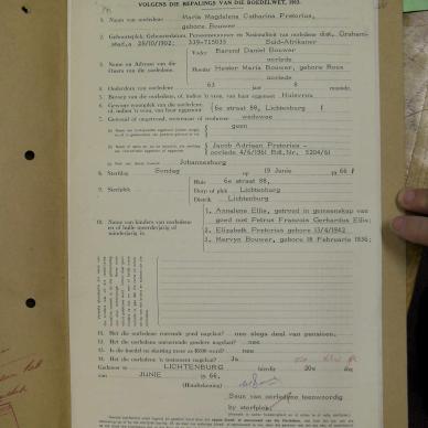 PRETORIUS Maria Magdalena Catrina born BOUWER - died 19 June 1966
