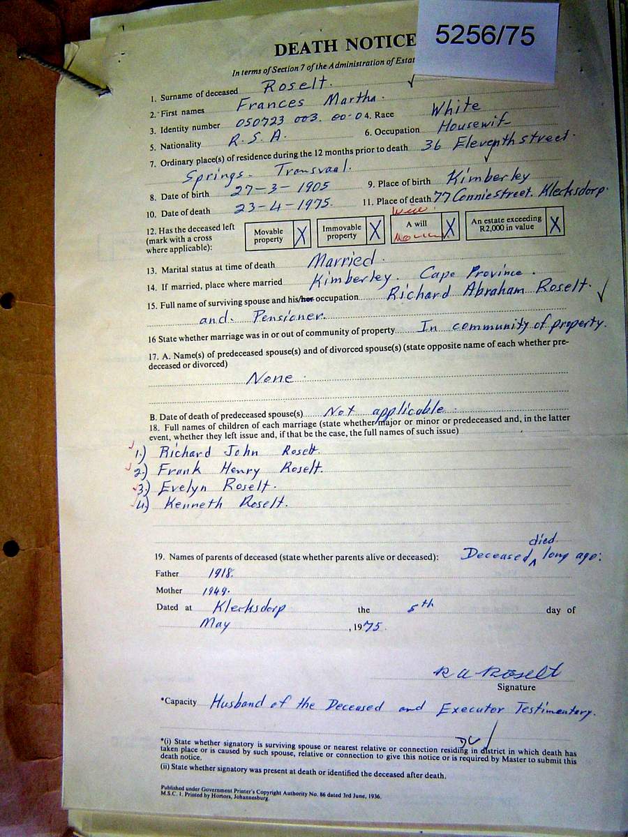 5256-75 ROSELT Frances Martha a 5256-75 ROSELT Frances Martha a