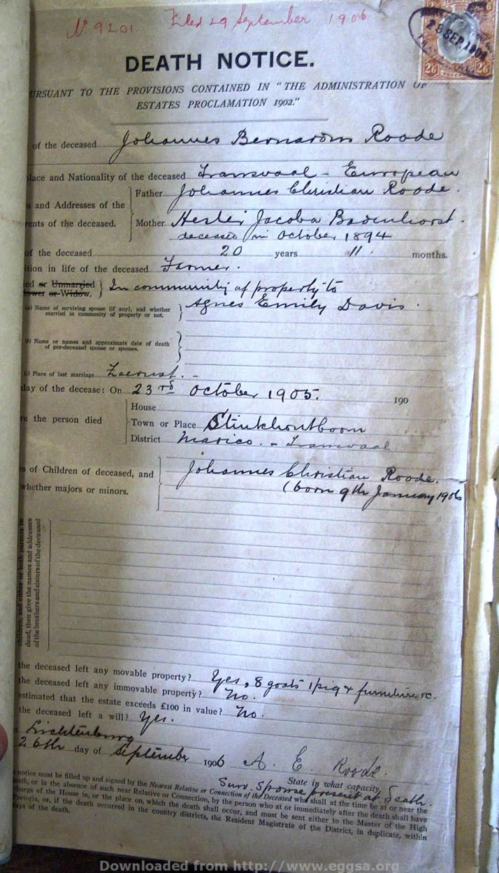 1907 TAB MHG 09201 ROODE JOHANNES BERNARDUS 03 1907 TAB MHG 09201 ROODE JOHANNES BERNARDUS 03
