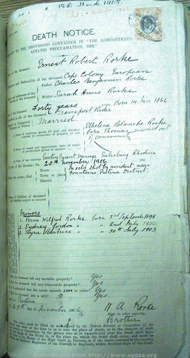 1906 TAB MHG 09468 RORKE ERNEST ROBERT (2) 1906 TAB MHG 09468 RORKE ERNEST ROBERT (2)