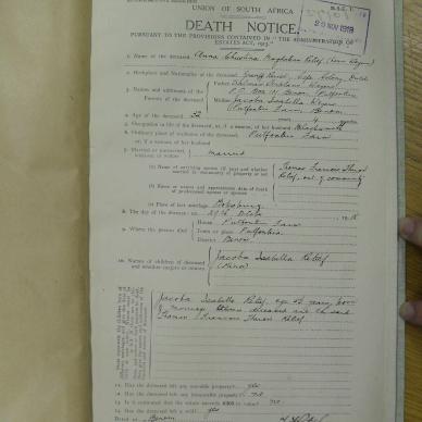 RETIEF Anna Christina Magdalena nee WEYERS - died 29 Oct 1918