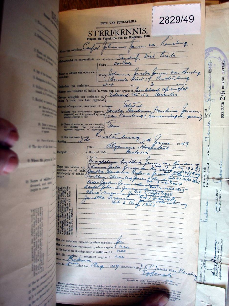 2829-49 J VAN RENSBURG Casper Johannes c 2829-49 J VAN RENSBURG Casper Johannes c