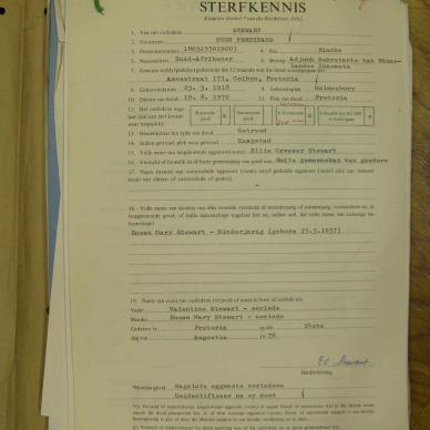 STEWART Hugh Ferdinand - died 19 Aug 1976