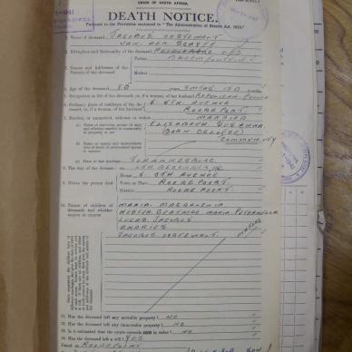 SCHYFF Jacobus Oostewalt VAN DER - died 6 December 1940