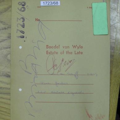 SCHYFF Dirk Jacobus VAN DER - died 5 Dec 1967