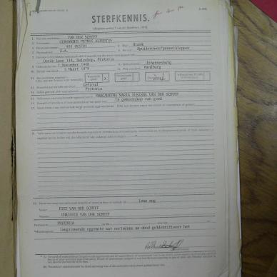 SCHYFF Gerhardus Petrus Albertus VAN DER - died 5 Mar 1974