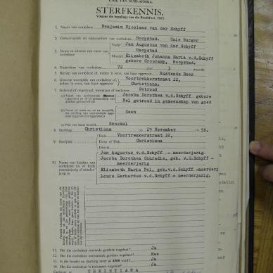 SCHYFF Benjamin Nicolaas VAN DER - died 29 Nov 1956