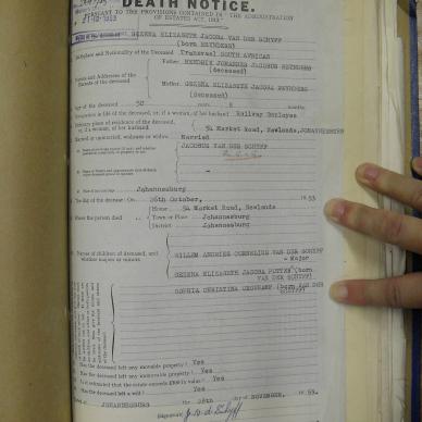 SCHYFF Gesina Elizabeth VAN DER born REYNDERS - died 26 Oct 1953
