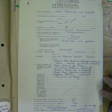 SCHYFF Lucas Johannes VAN DER died 23 November 1961
