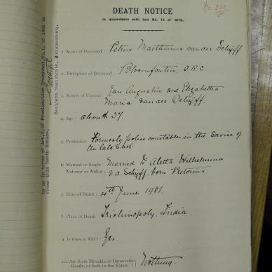 SCHYF Petrus Marthinus VAN DER - died 4 Jun 1901