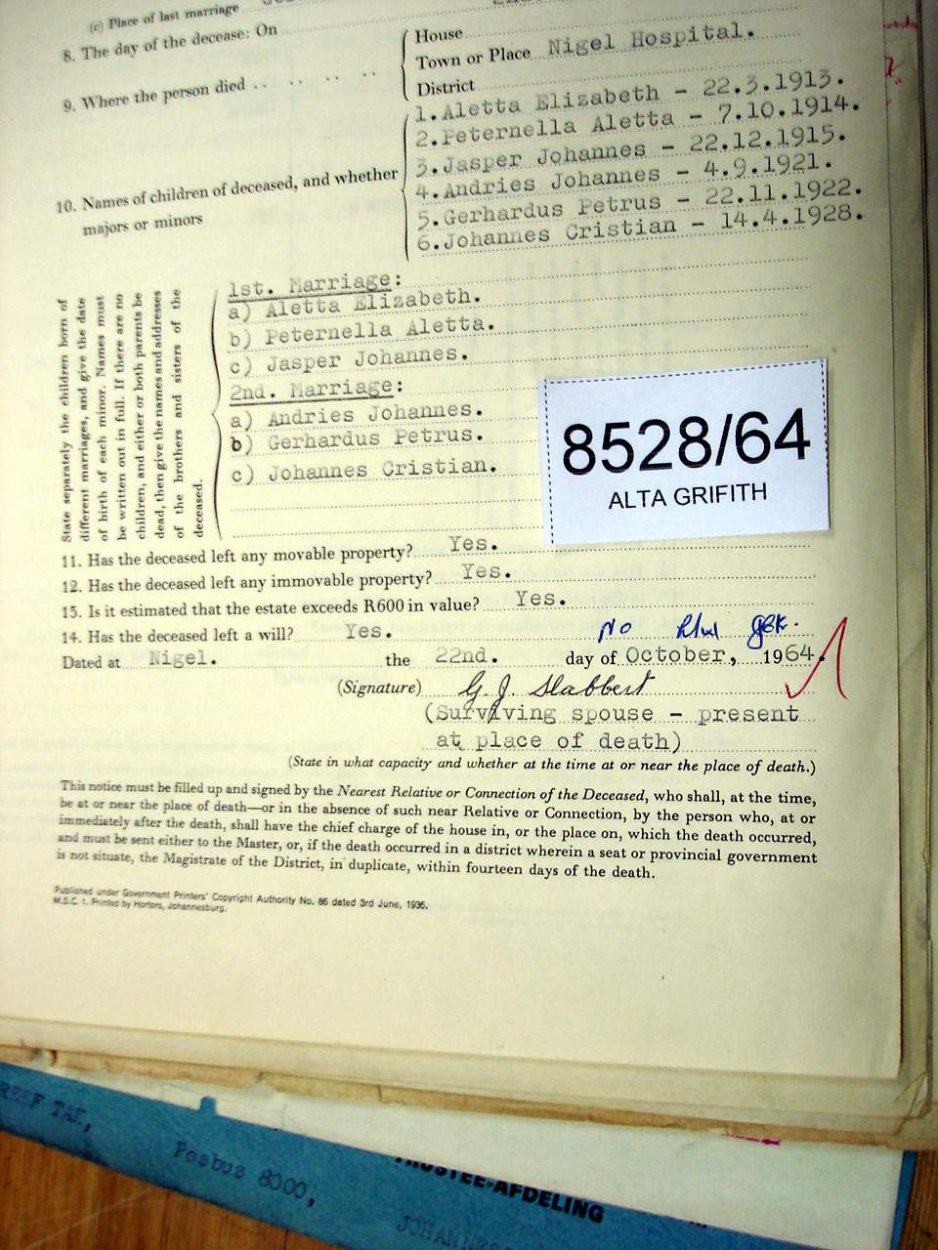 8528-64 SLABBERT Gerhardus Petrus c 8528-64 SLABBERT Gerhardus Petrus c