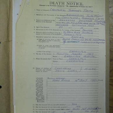 SMITH Christoffel Johannes - oorlede 12 Feb 1967