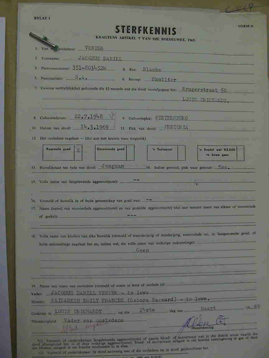 VENTER Jacobus Daniel 1969