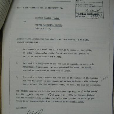 VENTER Jacobus Daniel - oorlede 10 Jul 1975