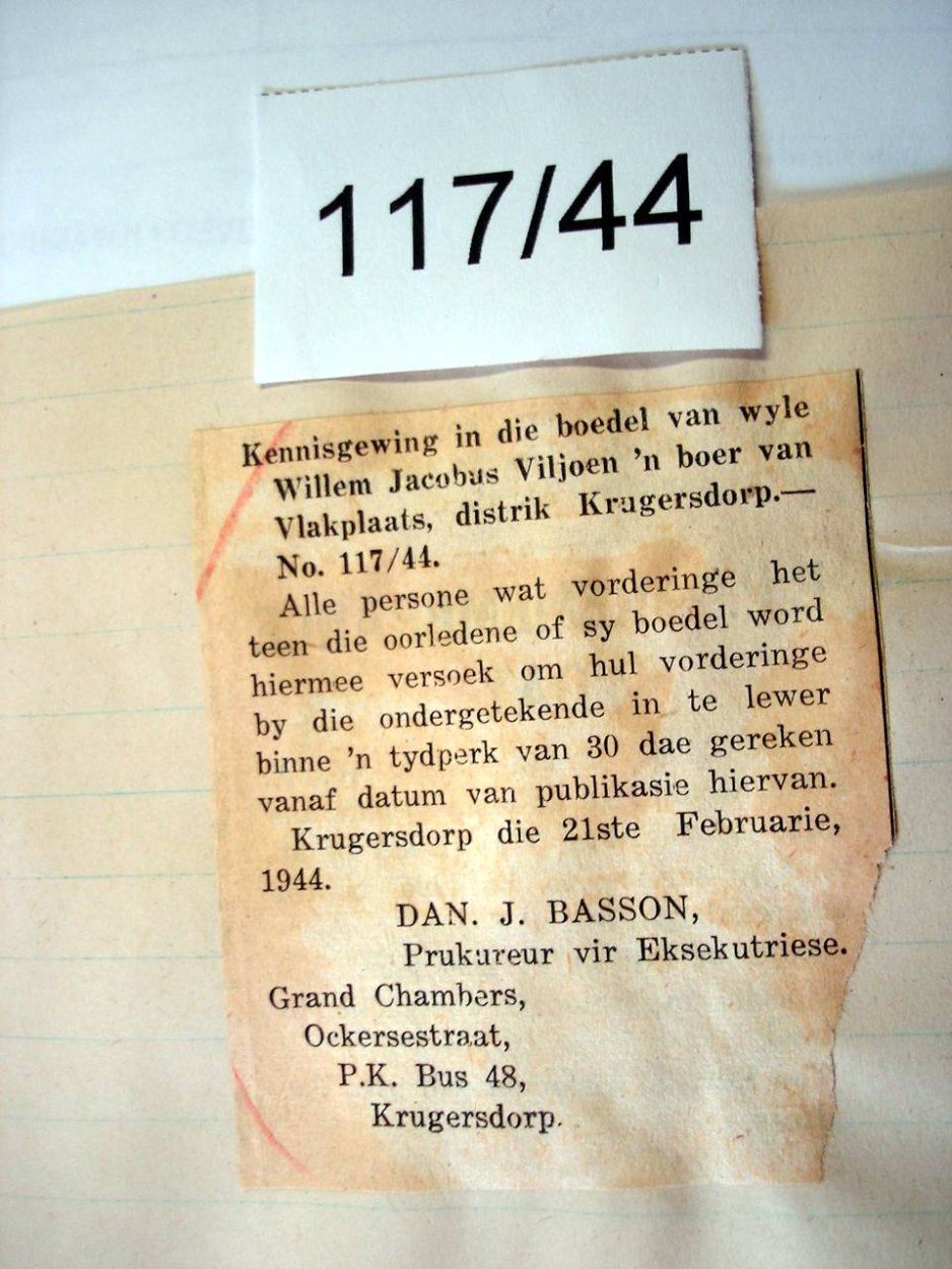 117-44 VILJOEN Willem Jacobus g 117-44 VILJOEN Willem Jacobus g