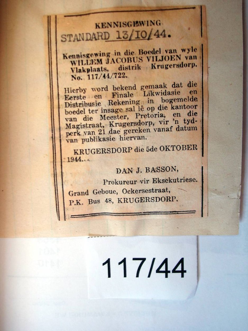 117-44 VILJOEN Willem Jacobus h 117-44 VILJOEN Willem Jacobus h