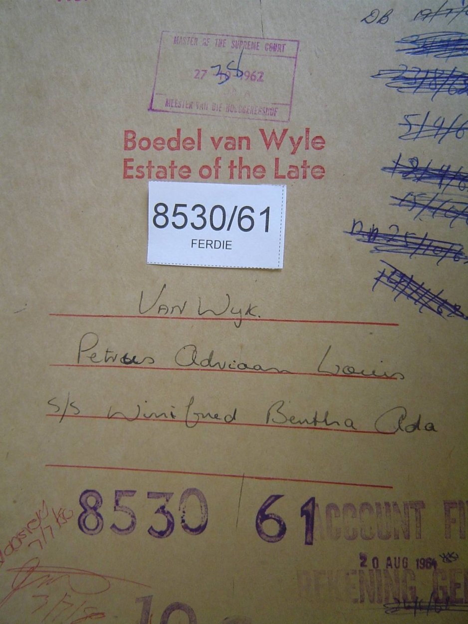 8530-61 VAN WYK Petrus Adriaan Louis a 8530-61 VAN WYK Petrus Adriaan Louis a