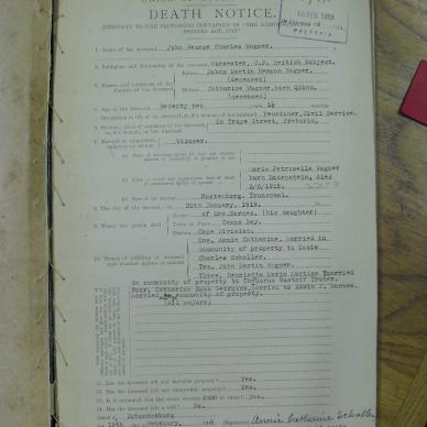 WAGNER John George Charles - died 20 Jan 1919