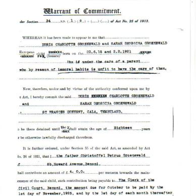 LOOTS, Gertie Sarah TAB WLD 145/1926 Warrent of Commitment