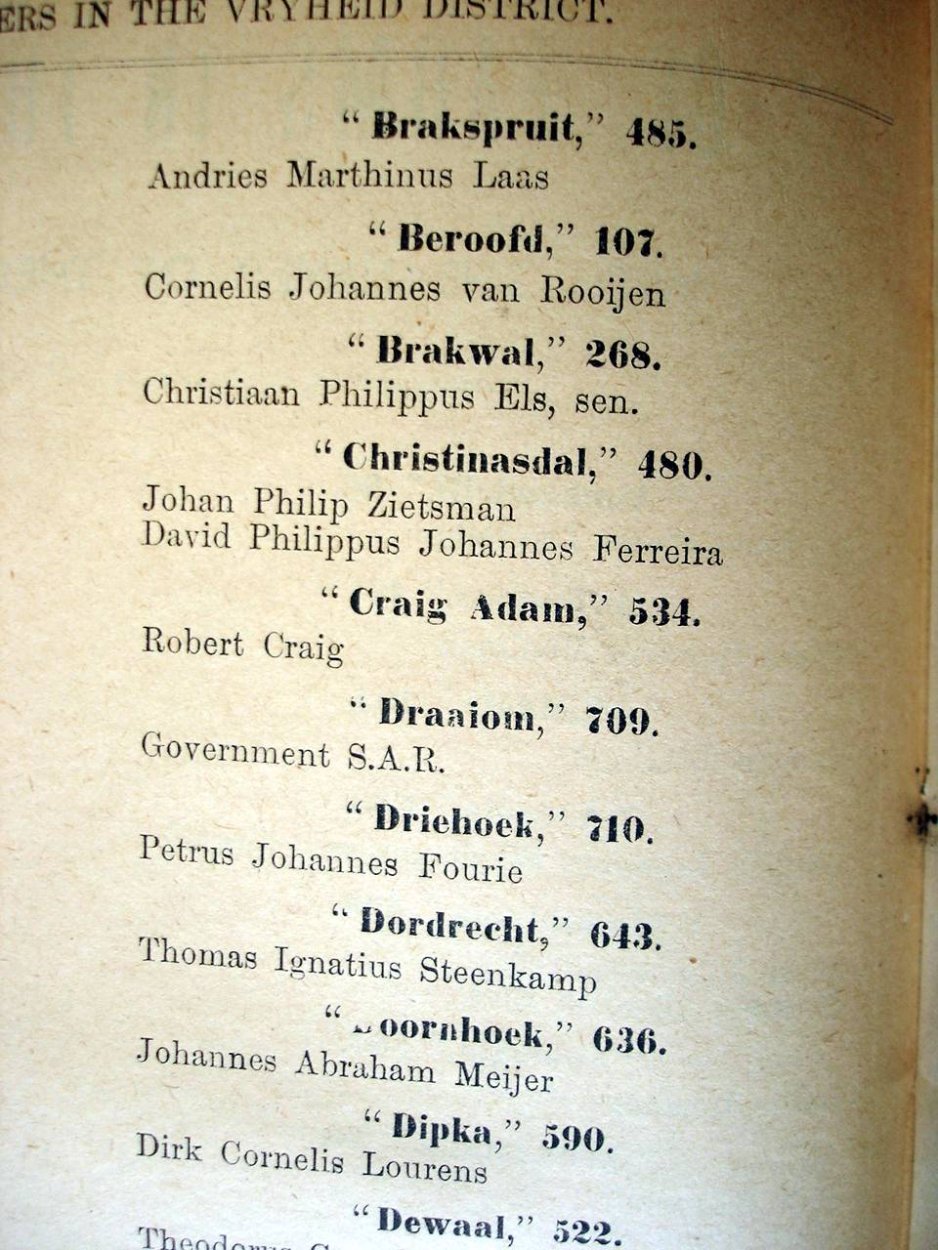 VRYHEID List of farms 1901 c VRYHEID List of farms 1901 c