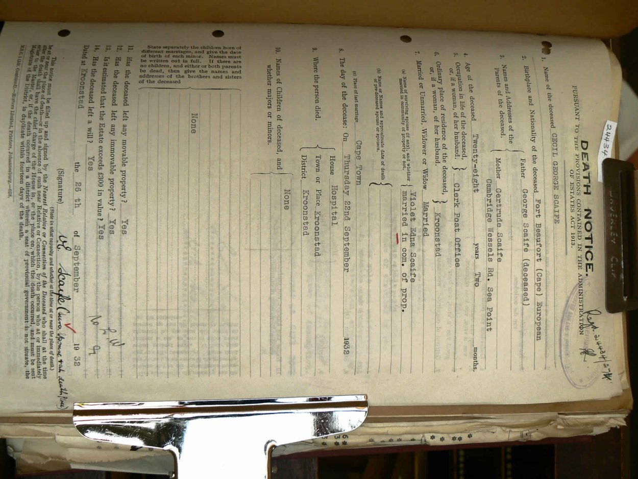 SCAIFE, CECIL GEORGE. SPOUSE: VIOLET EDNA (THORBURN). SCAIFE, CECIL GEORGE. SPOUSE: VIOLET EDNA (THORBURN).