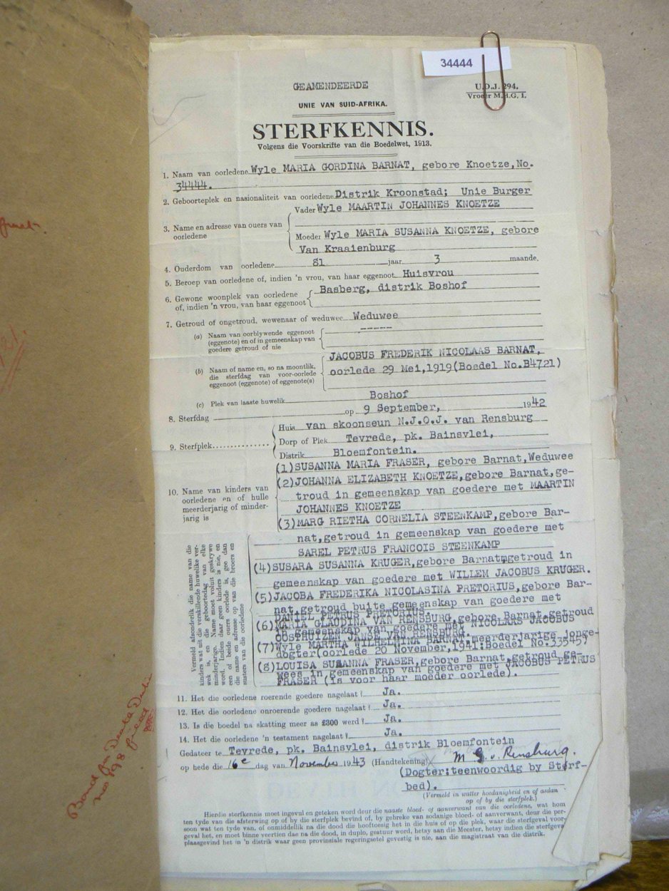BARNAT Maria Gordina nee KNOETZE - oorlede 9 Sep 1942 BARNAT Maria Gordina nee KNOETZE - oorlede 9 Sep 1942