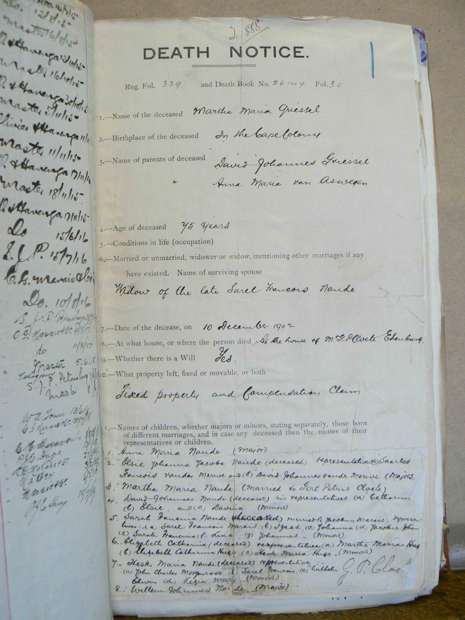NAUDE Martha Maria nee GRIESEL - oorlede 10 Des 1902 NAUDE Martha Maria nee GRIESEL - oorlede 10 Des 1902