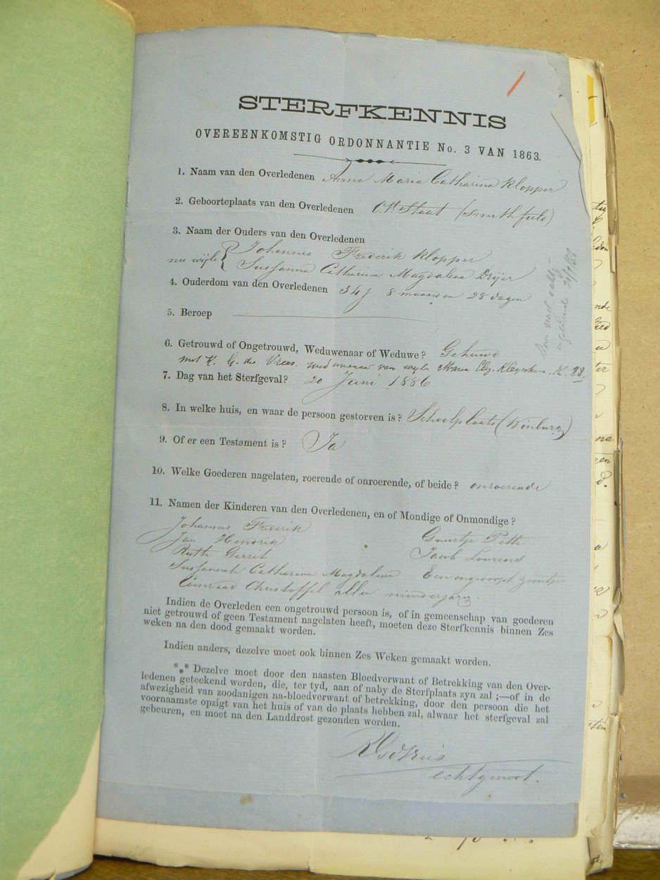 VRIES Anna Maria Catharina DE nee KLOPPER - oorlede 20 Jun 1886 VRIES Anna Maria Catharina DE nee KLOPPER - oorlede 20 Jun 1886
