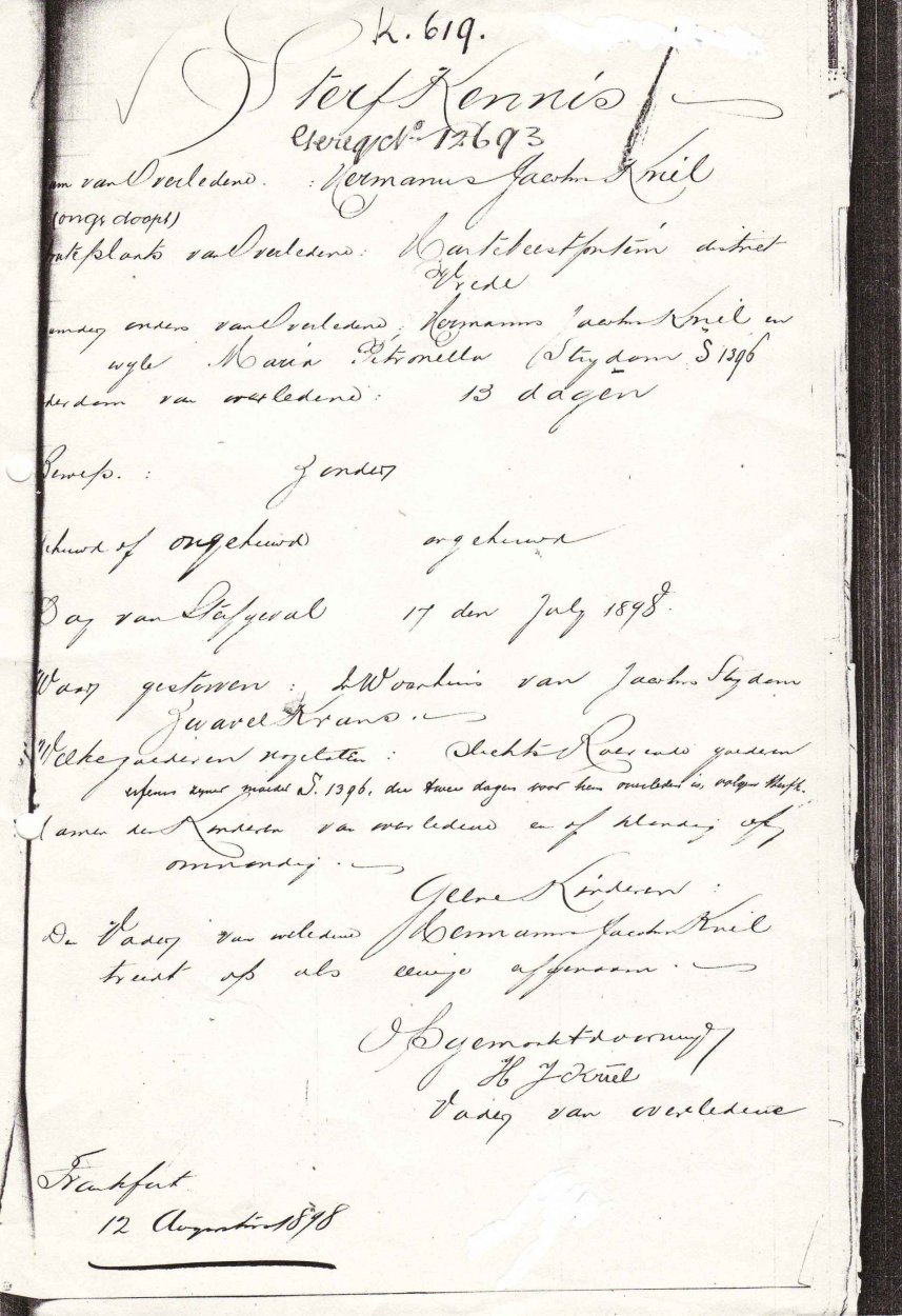 KRIEL Hermanus Jacobus - died 17 Jul 1898