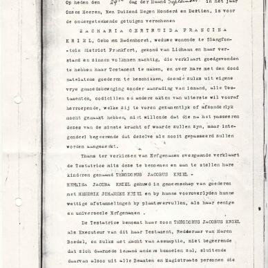 KRIEL Zacharia Gertruida Francina - Testament 1 dated 29 Sep 1913