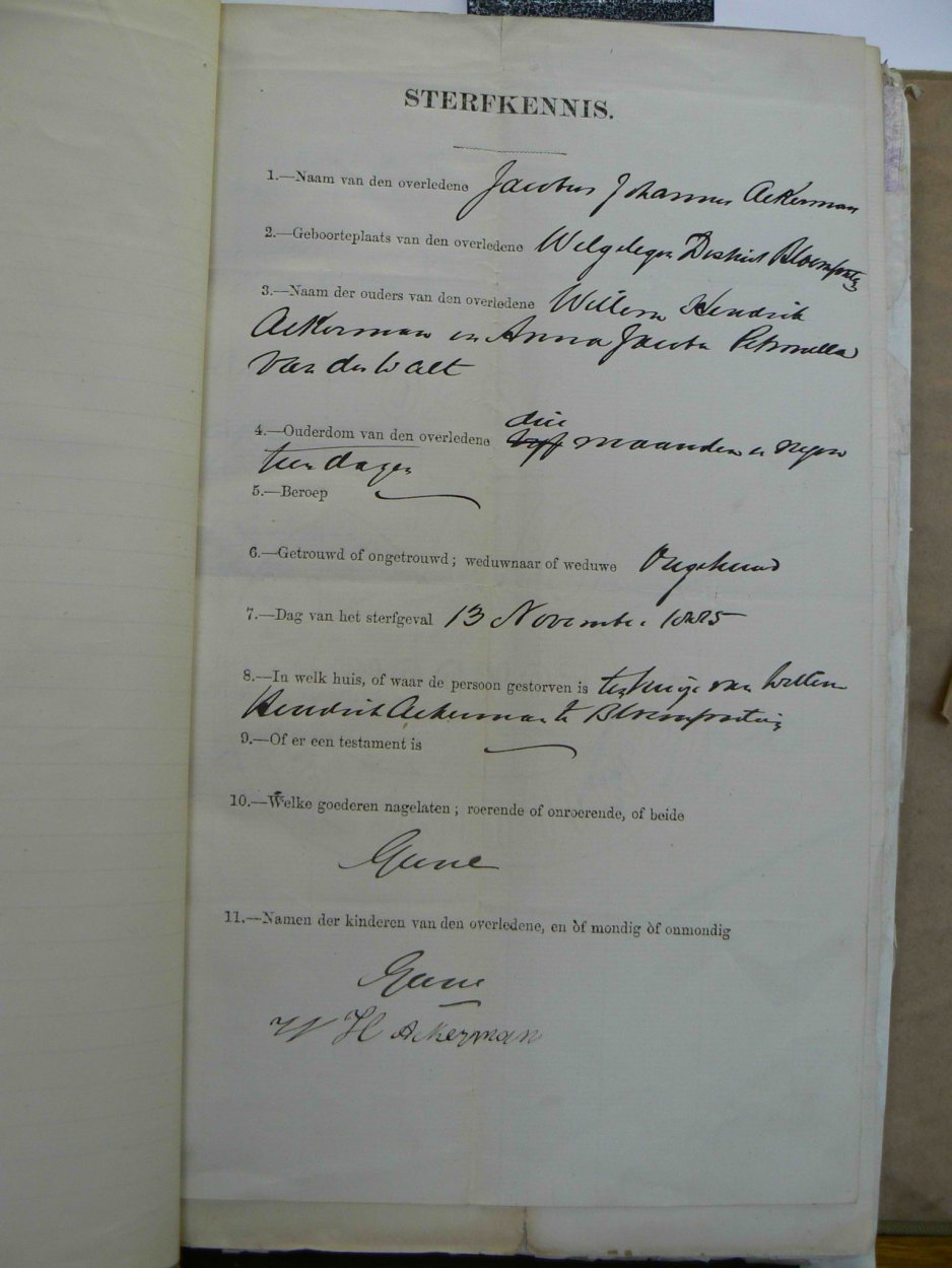 ACKERMAN Jacobus Johannes died 13 November 1885 ACKERMAN Jacobus Johannes died 13 November 1885