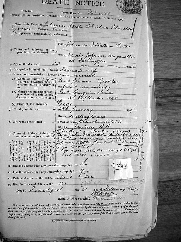 BRESLER Johanna Aletta Christina Petronella (born Venter) - VAB MHG G1042 BRESLER Johanna Aletta Christina Petronella (born Venter) - VAB MHG G1042
