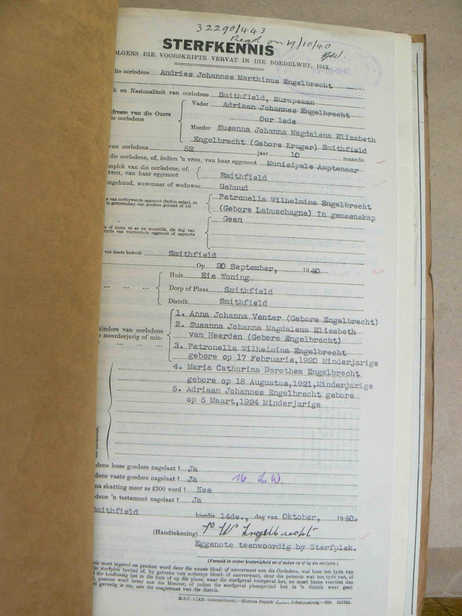 ENGELBRECHT Andries Johannes Marthinus - oorlede 20 Sep 1940 ENGELBRECHT Andries Johannes Marthinus - oorlede 20 Sep 1940
