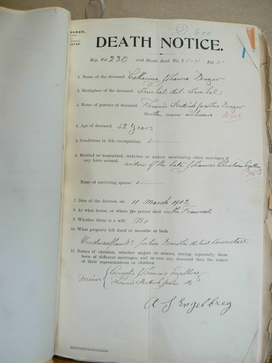 ENGELBREG Catharina Johanna nee DREYER - oorlede 11 Mrt 1902 ENGELBREG Catharina Johanna nee DREYER - oorlede 11 Mrt 1902